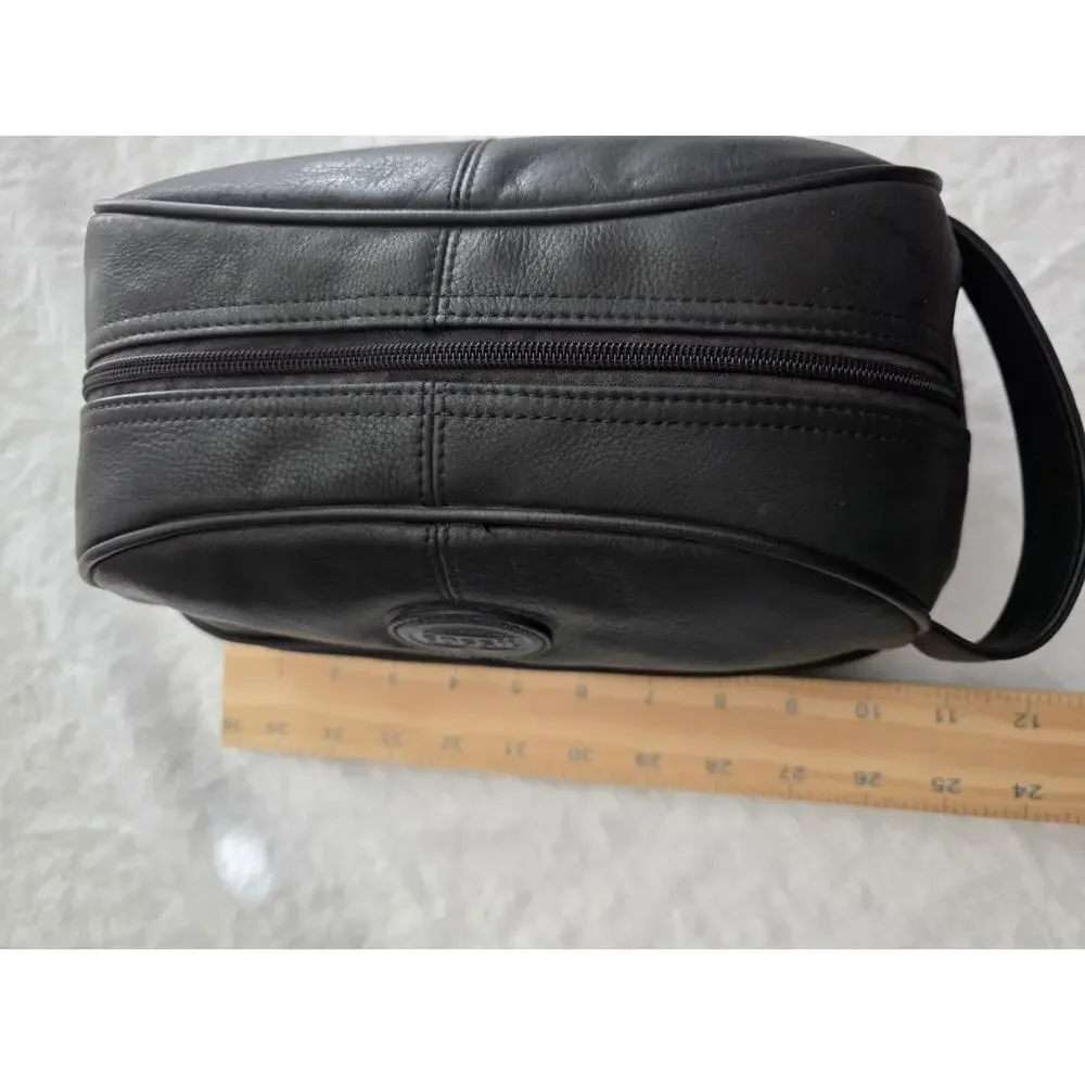Fossil Leather Toiletry Shaving Kit Travel Bag Multi Compartments Black 11x6x5